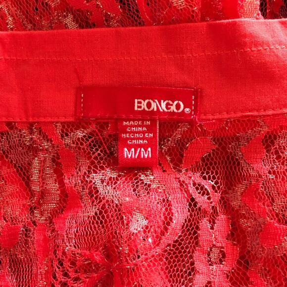 Bongo Y2K Flair Coral Lace Subtle Silver Metallic Collar Button-Up Shirt Medium - Picture 7 of 10